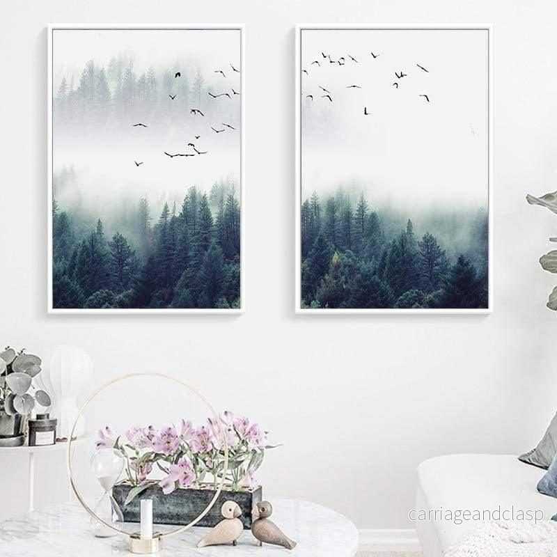 3 Delar Nordisk Skogslandskap Väggkonst | Veska - Bild 2