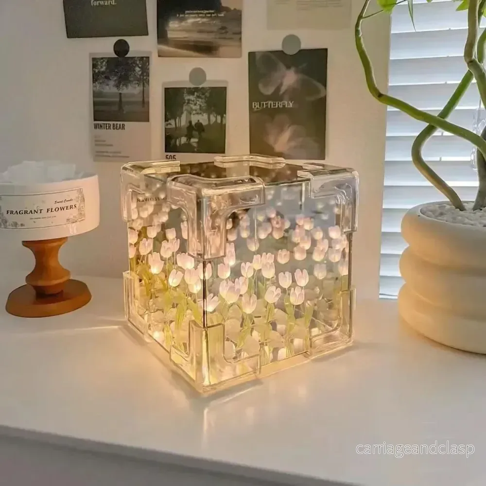 3D Tulpan DIY Blommor Kub Nattlampa | Veska 3D Tulpan DIY Blommor Kub Nattlampa | Veska