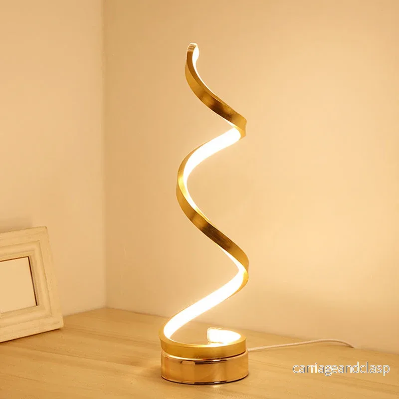 Spiral Ribbon Metall Bordslampa Enkelhet Svart/Vit/Guld LED Arbetsbelysning med Rund Bas i Varm/Vit Ljus | Veska - Bild 3