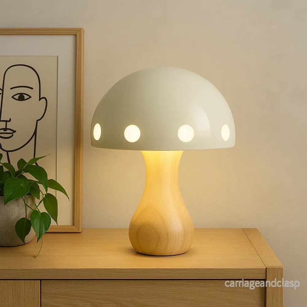 Modern LED Svamp Bordslampa – Elegant Accent för Matrum och Bar, Trä, Hartspulver, Järn, 30 cm Höjd | Veska - Bild 3