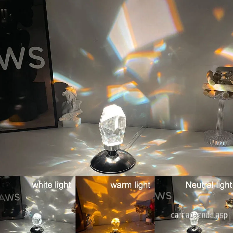 LuxorLite Diamant Crystal LED Bordslampa | Lyxig Stämningsbelysning | 3 eller 16 Färgbyte | Trådlös Nattlampa | Veska