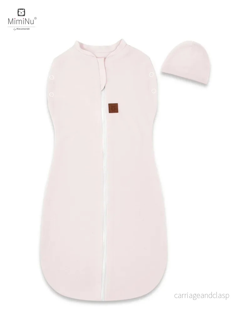 MimiNu Swaddle-sovsäck med mössa, Powder Pink - Bild 3