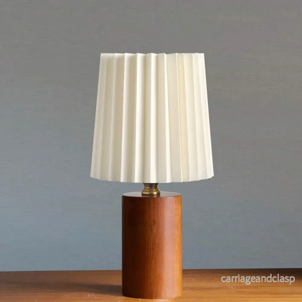 Vintage koreansk plisserad kolonn massiv träbas 1-ljuskälla bordslampa | Veska Vintage koreansk plisserad kolonn massiv träbas 1-ljuskälla bordslampa | Veska