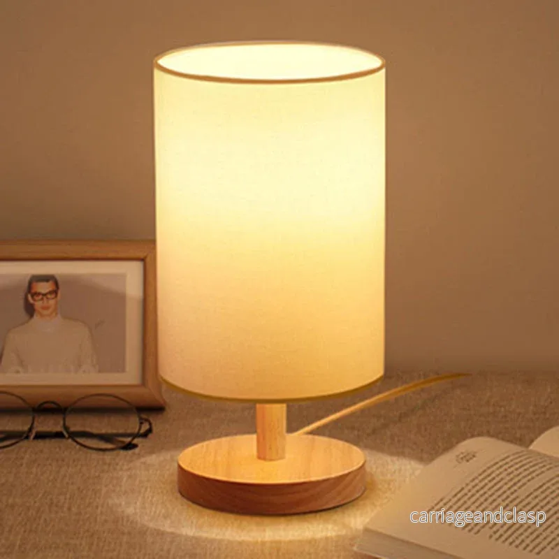 Traditionell japansk cylinder trä tyg 1-lampa bordslampa för vardagsrummet | Veska - Bild 3