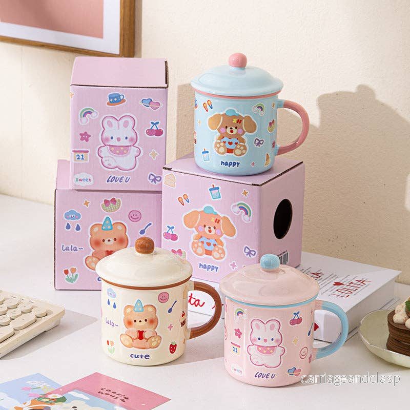 Rosa Kawaii Mugg 400 ml med Kanin och Lock - Bild 2