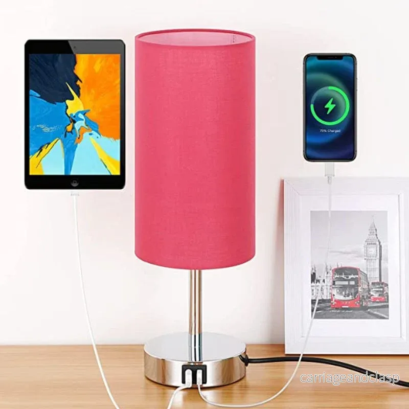 Lampa med USB-anslutning Touch-Control Skrivbordslampa för Sovrum Trä 3-stegs dimbar Sängbordslampa med Rund Linne Skärm för Vardagsrum, Studentboende, Hemmakontor | Veska - Bild 2