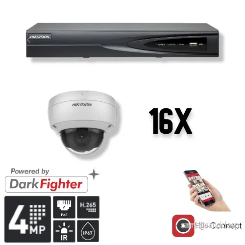 Hikvision Set 16x Dome 4MP + inspelare och kablage