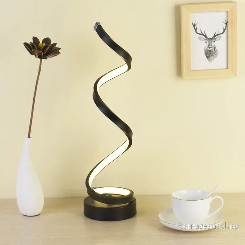 Spiral Ribbon Metall Bordslampa Enkelhet Svart/Vit/Guld LED Arbetsbelysning med Rund Bas i Varm/Vit Ljus | Veska Spiral Ribbon Metall Bordslampa Enkelhet Svart/Vit/Guld LED Arbetsbelysning med Rund Bas i Varm/Vit Ljus | Veska