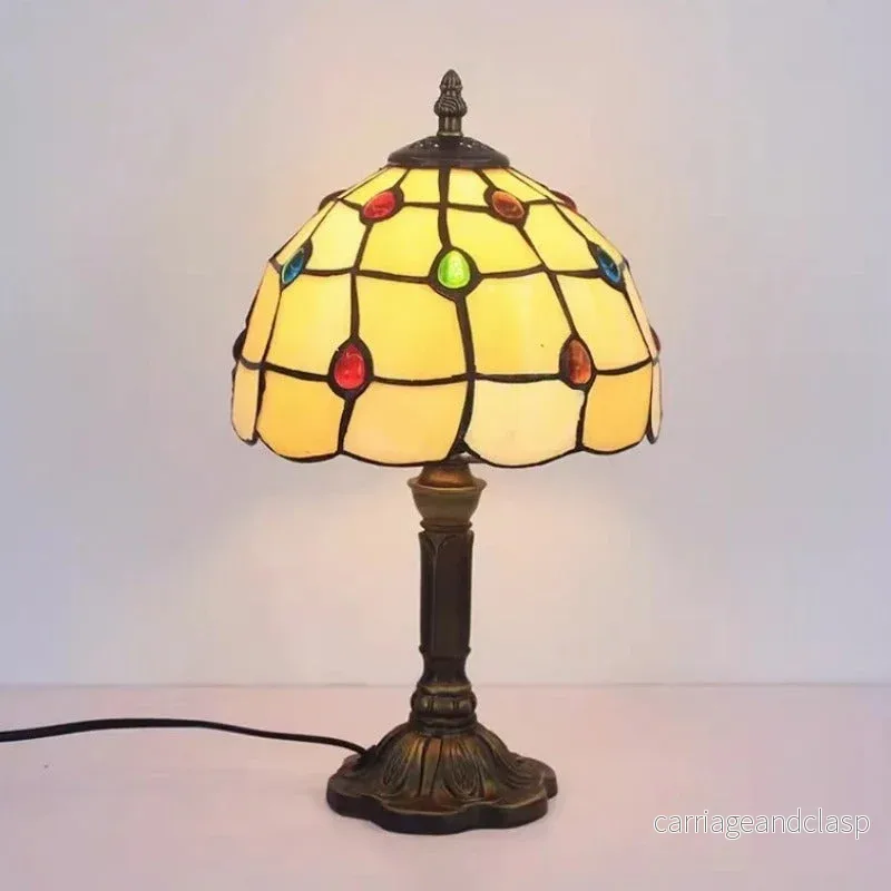 Vintage Tiffany Glass Retro Baroque LED Bordslampa E27 Veska - Bild 3