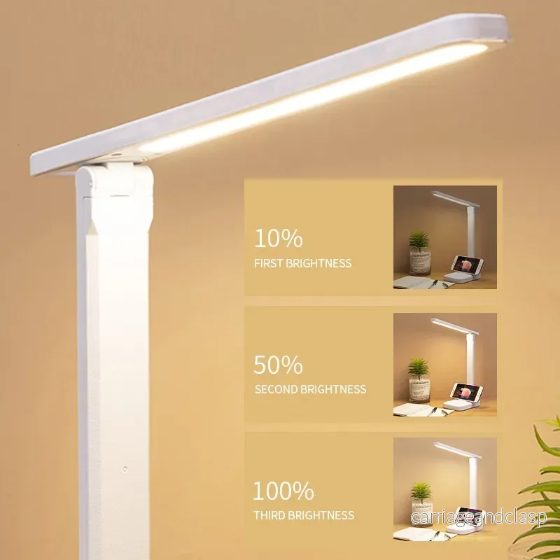6000mAh uppladdningsbar LED bordslampa USB 3 färg steglös dimbar skrivbordslampa touch vikbar ögonvänlig läsning nattlampa | Veska - Bild 2