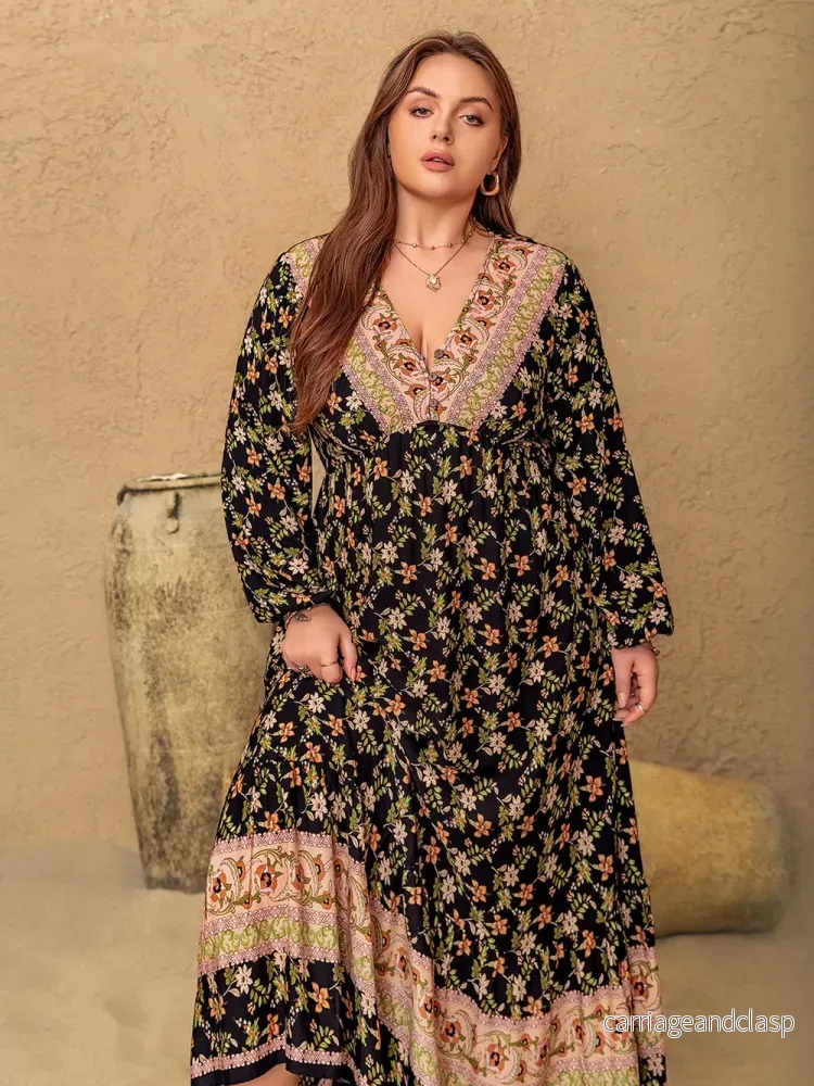 Plussize blommig klänning – bohemisk och mjukt fallande - Bild 3