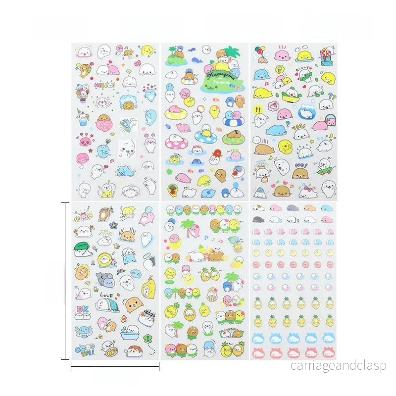 Sticker-set med söta sälar – 6 ark kawaii stickers för pyssel och dekoration Sticker-set med söta sälar – 6 ark kawaii stickers för pyssel och dekoration