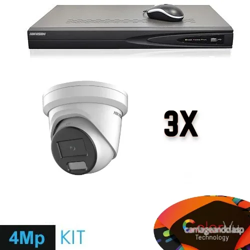 Hikvision Colorvu Set 3x Turret 4MP-inspelare + kablage Hikvision Colorvu Set 3x Turret 4MP-inspelare + kablage