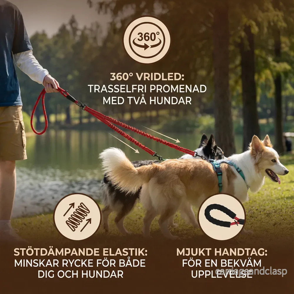 2-i-1 hunddubbellina med 360° vridled – Trasselfri & stötdämpande - Bild 2