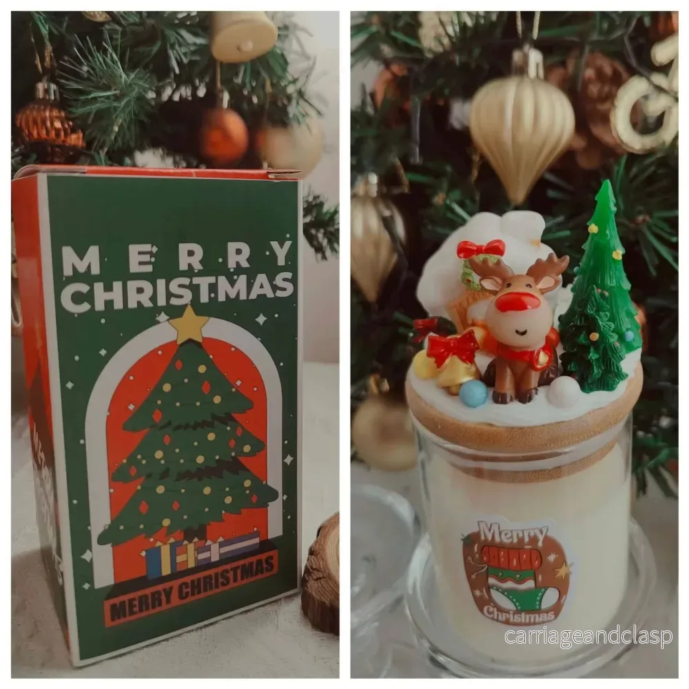 Doftljus Vit Persika & Oolong-te – Handdekorerat Julmotiv - Bild 2