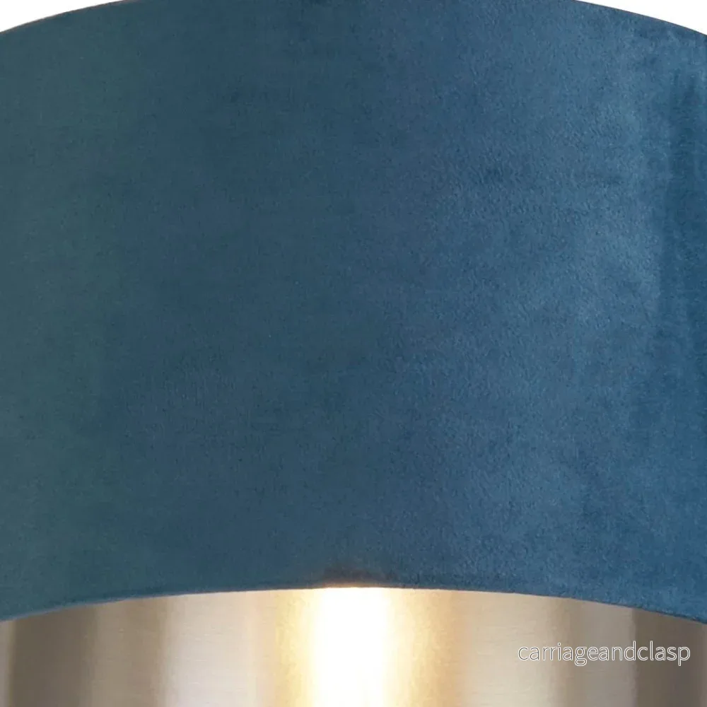 Teal Blue Velvet Vintage Easy Fit Drum Shade with Silver Interior 28cm | Veska - Bild 2