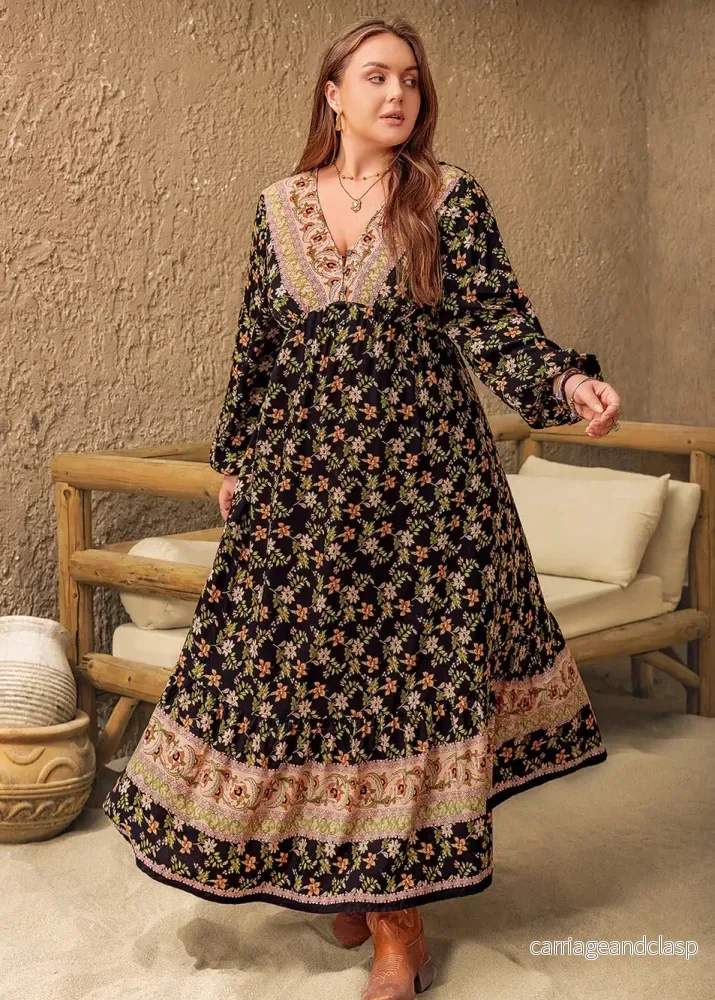 Plussize blommig klänning – bohemisk och mjukt fallande Plussize blommig klänning – bohemisk och mjukt fallande