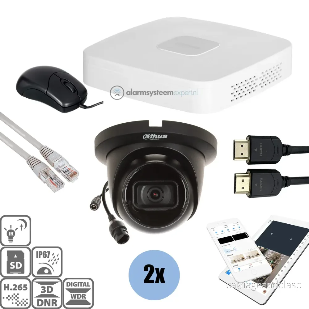 Dahua Black Kit 2x Turret 4 Mp + inspelare och kablage