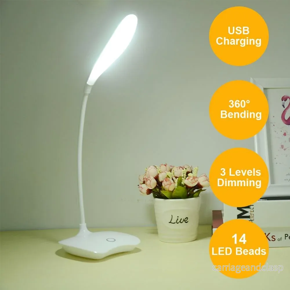 Flexibel 14 LED Skrivbordslampa Modern Touch Switch 3 Lägen Dimmers USB Uppladdningsbar Läsning Studie Ljus Bordslampa för Sovrum | Veska - Bild 2