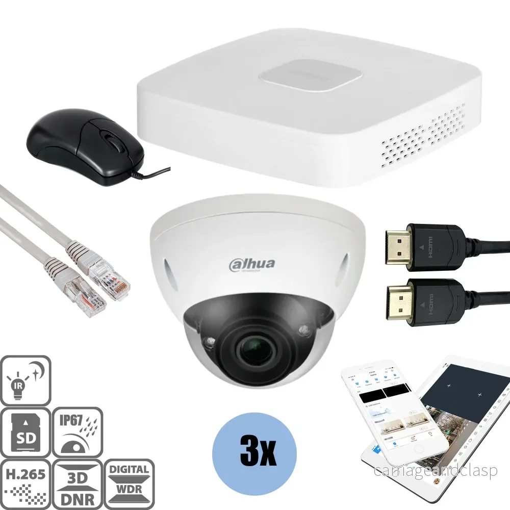 Dahua Set 3x Dome 4MP + inspelare & kablage
