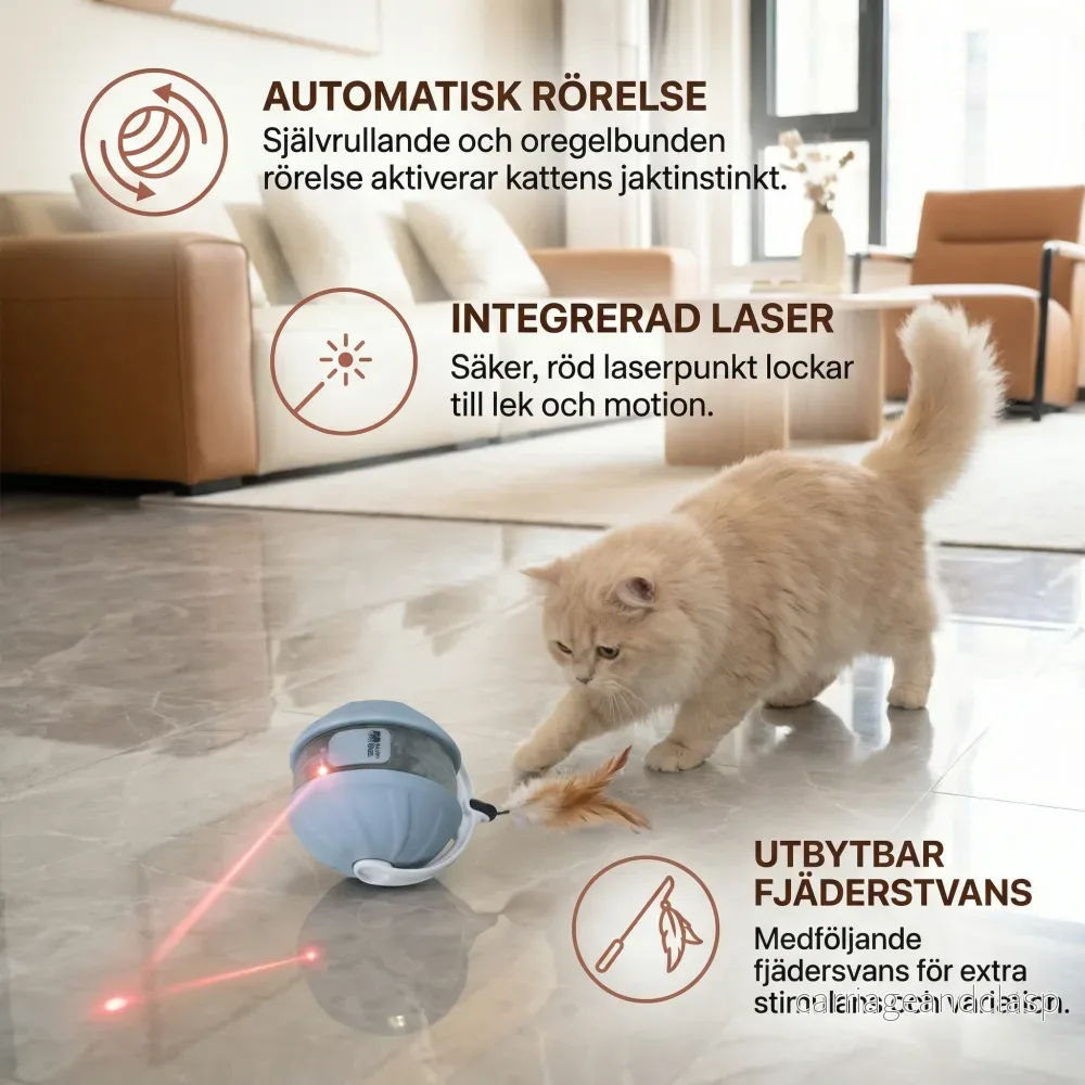 3-i-1 Interaktiv Katt Laser Lekboll med Fjäderstjärt - Bild 2