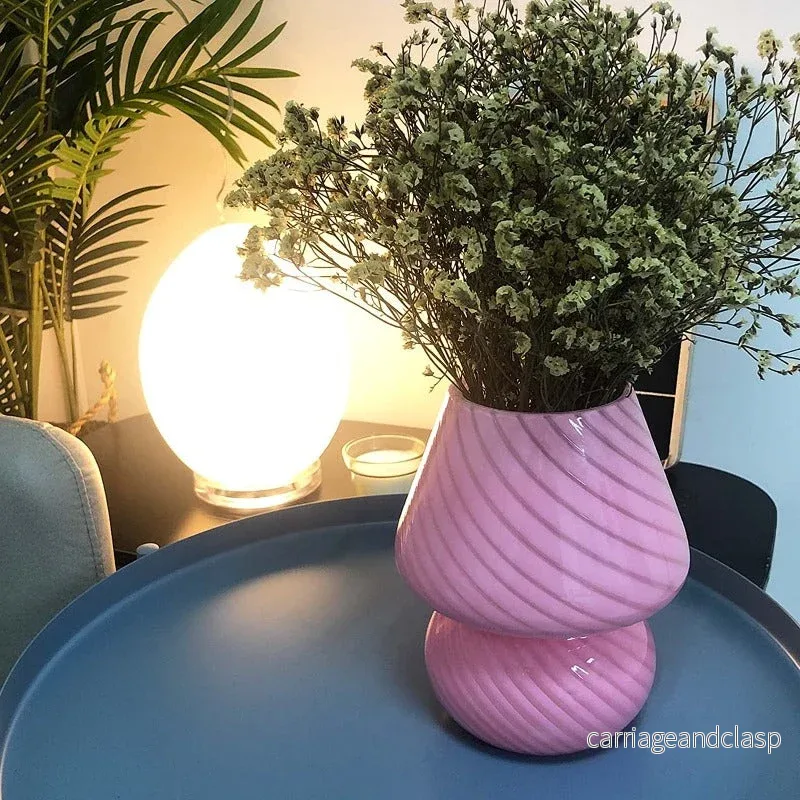 Svamp lampa, Glas svamp sänglampor Genomskinlig Murano Vintage stil Randig liten sängbord lampa Virvlande ljus för heminredning, matsal, vardagsrum, sovrum, present | Veska - Bild 2