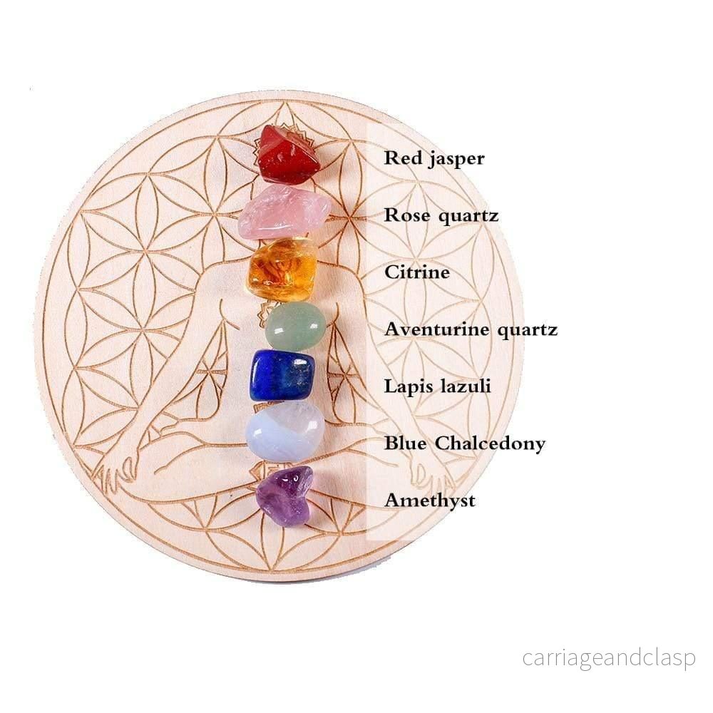 7 Chakra Healing Stones med array träplatta | Veska - Bild 3