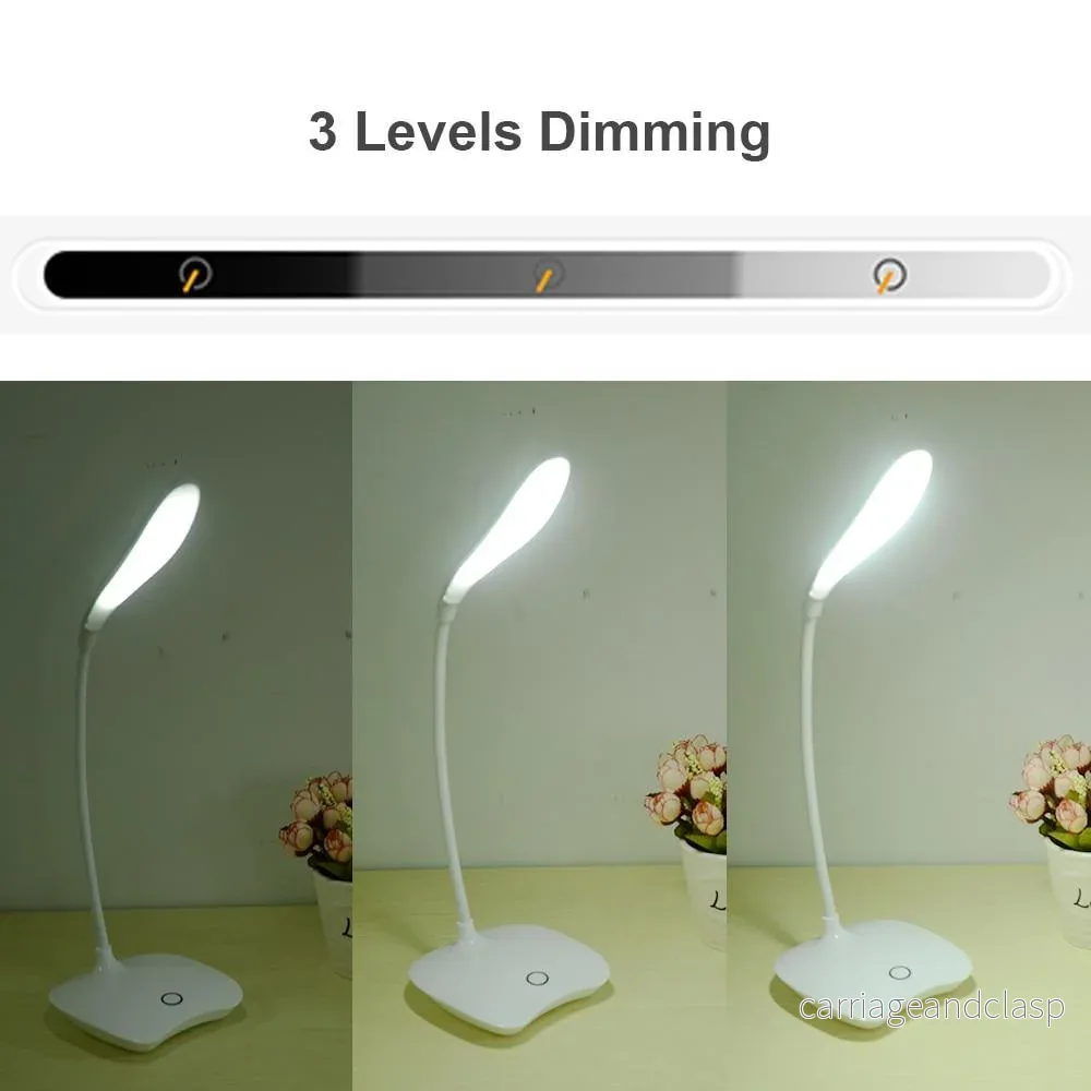 Flexibel 14 LED Skrivbordslampa Modern Touch Switch 3 Lägen Dimmers USB Uppladdningsbar Läsning Studie Ljus Bordslampa för Sovrum | Veska - Bild 3