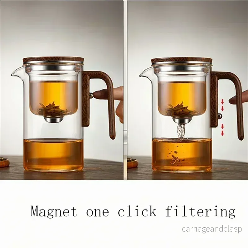 Vattenseparation inre kruka tekanna - glasfiltrering, en-knapps magnetbrytare, trähandtag, 520ml | Veska - Bild 2