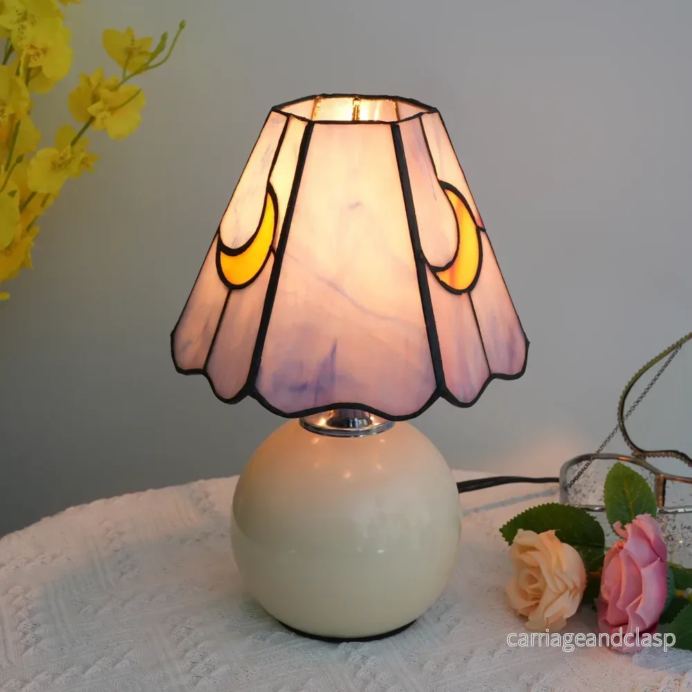 Vintage Moon Färgat Glas Bord Lampa | Veska - Bild 3