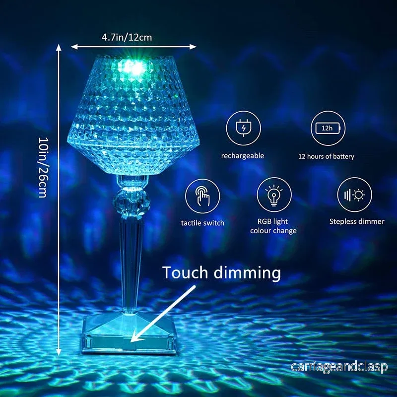 Diamond Glow Återuppladdningsbar Kristall Bordslampa | Veska - Bild 3