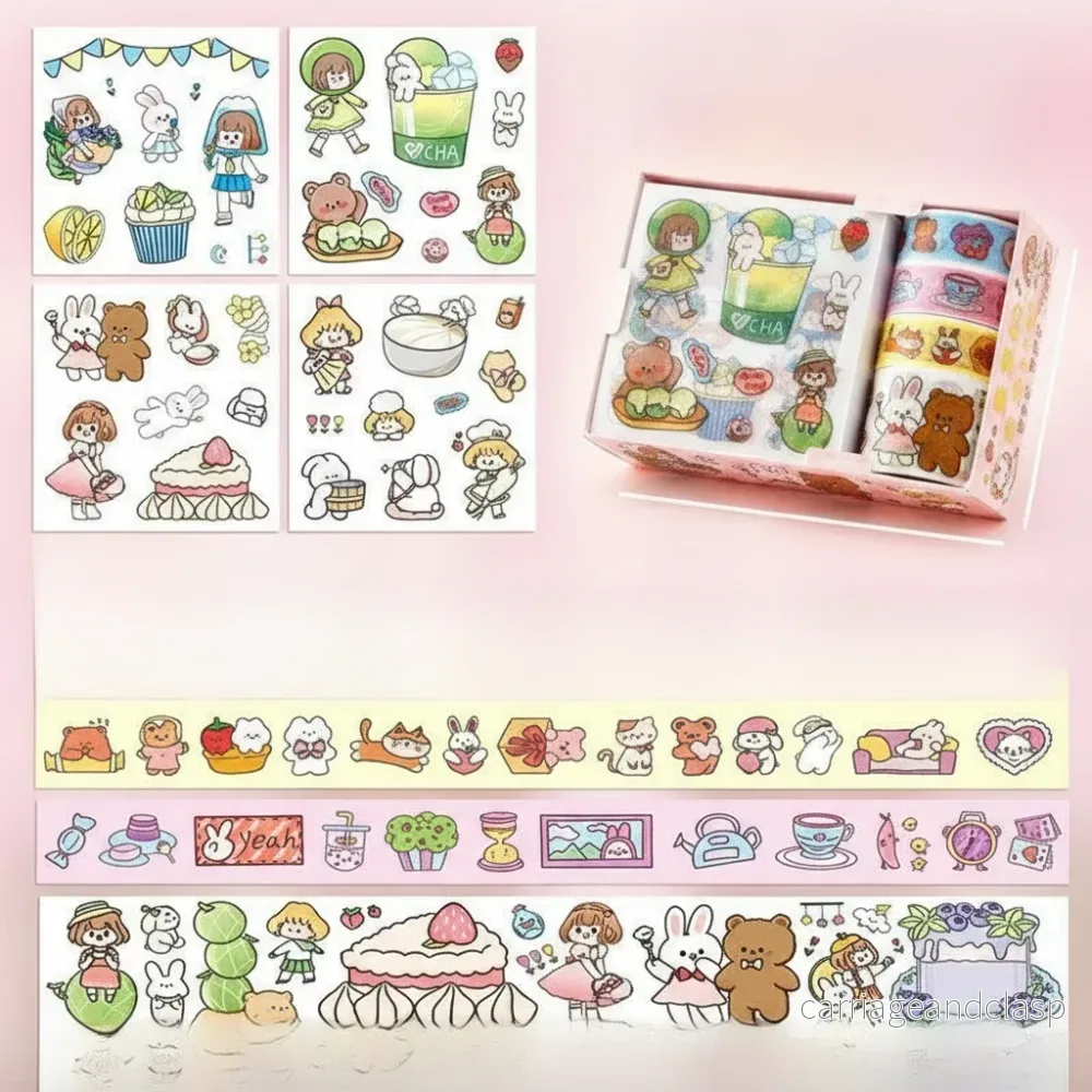Washitejp & stickers - Pysselset kawaii Rosa