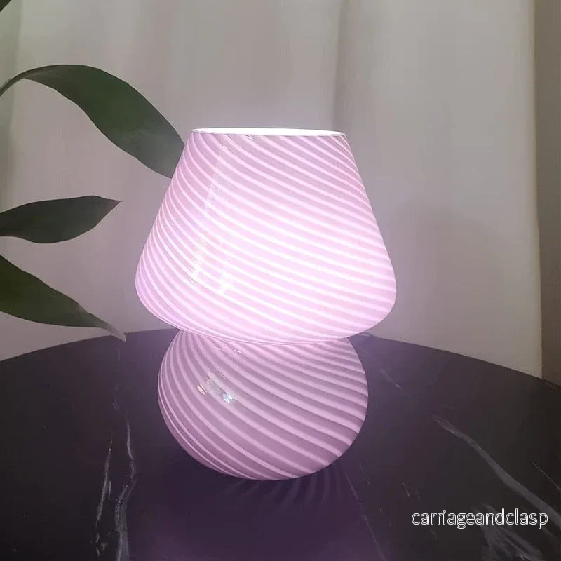 Svamp lampa, Glas svamp sänglampor Genomskinlig Murano Vintage stil Randig liten sängbord lampa Virvlande ljus för heminredning, matsal, vardagsrum, sovrum, present | Veska - Bild 3
