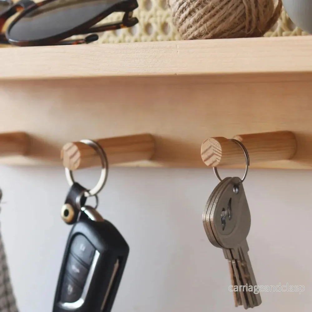 Japandi Solid Wood Rattan Vägg Hylla │ Modern Minimalistisk Hängare Kläder Nyckelhållare Förvaring | Veska - Bild 2