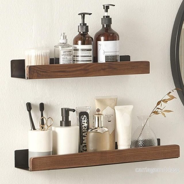 Solid wood badrumsorganiser hyllor utan borrning | Veska Solid wood badrumsorganiser hyllor utan borrning | Veska