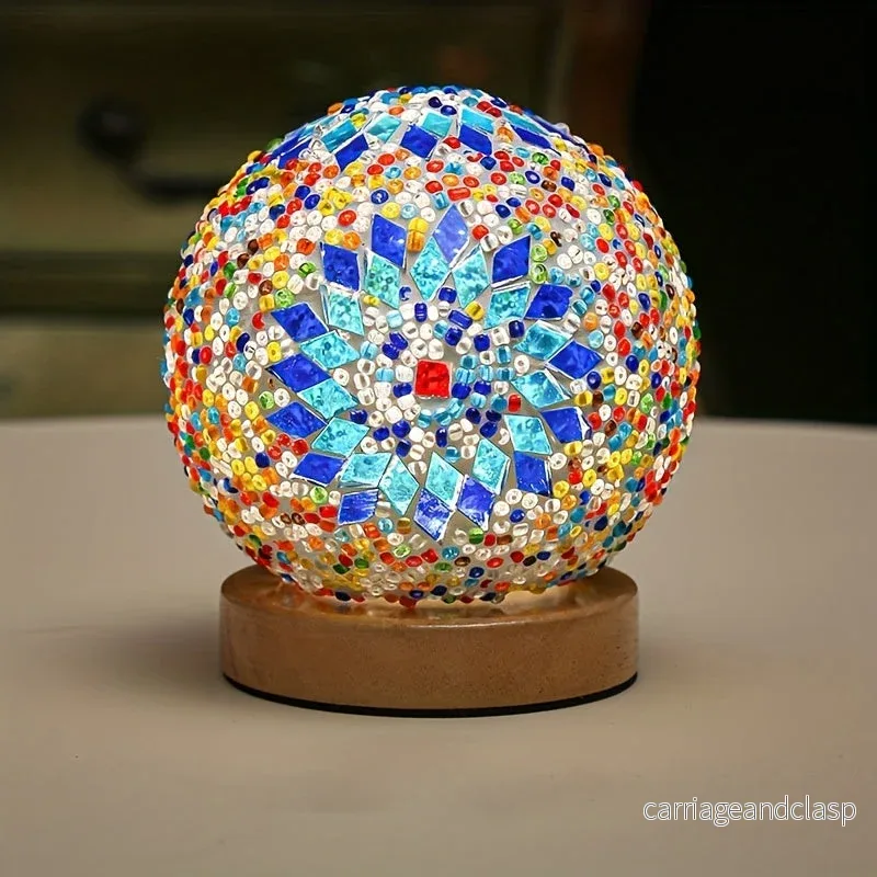 Mosaikglasboll bordslampa med träbas - Turkisk marockansk inspirerad | Veska - Bild 2