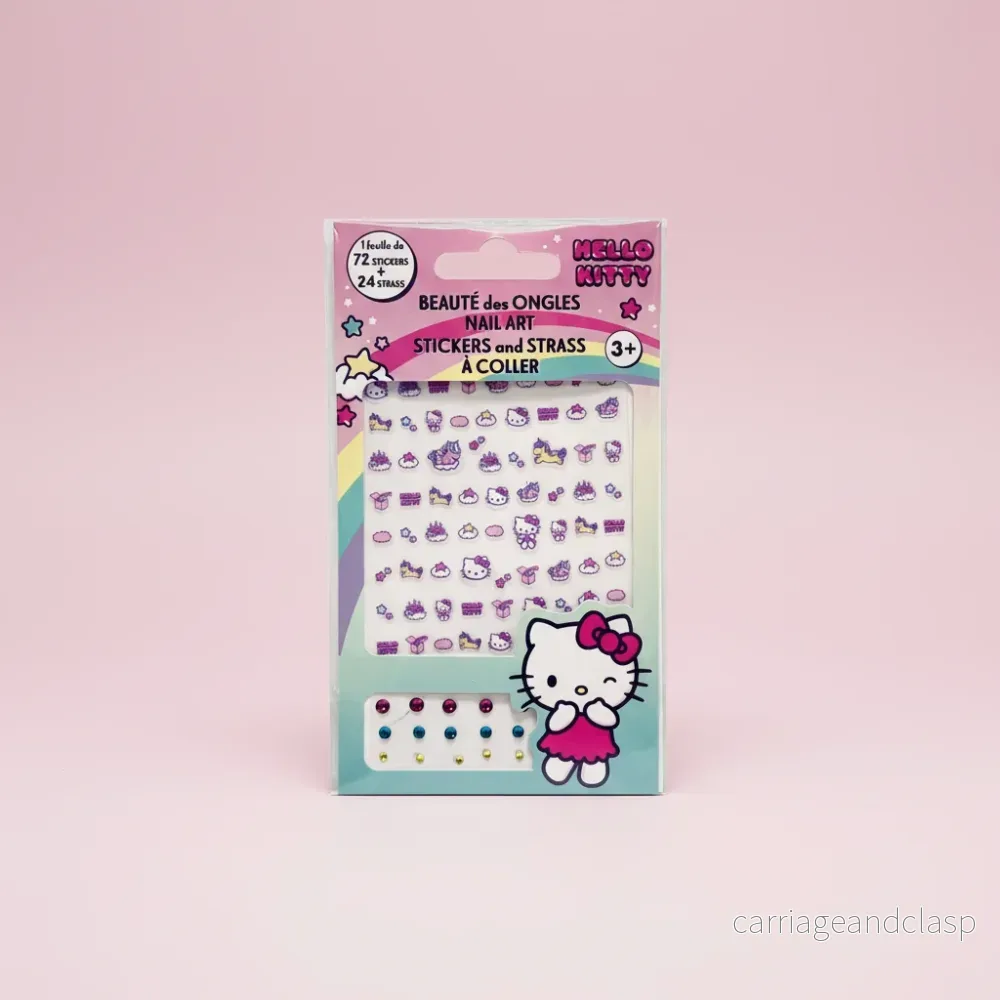 Hello Kitty, nagelkonst, nagelklistermärken och strass Hello Kitty, nagelkonst, nagelklistermärken och strass