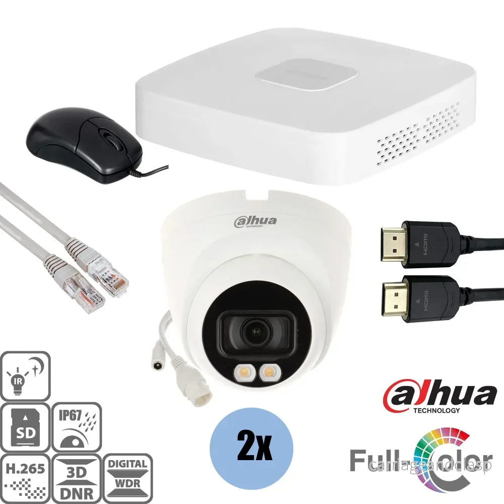 Dahua Set 2x Turret Full-Color 4MP + inspelare och kablage