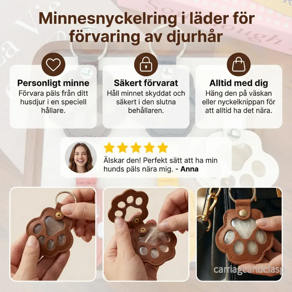Minnesnyckelring i läder för förvaring av djurhår - Bild 3