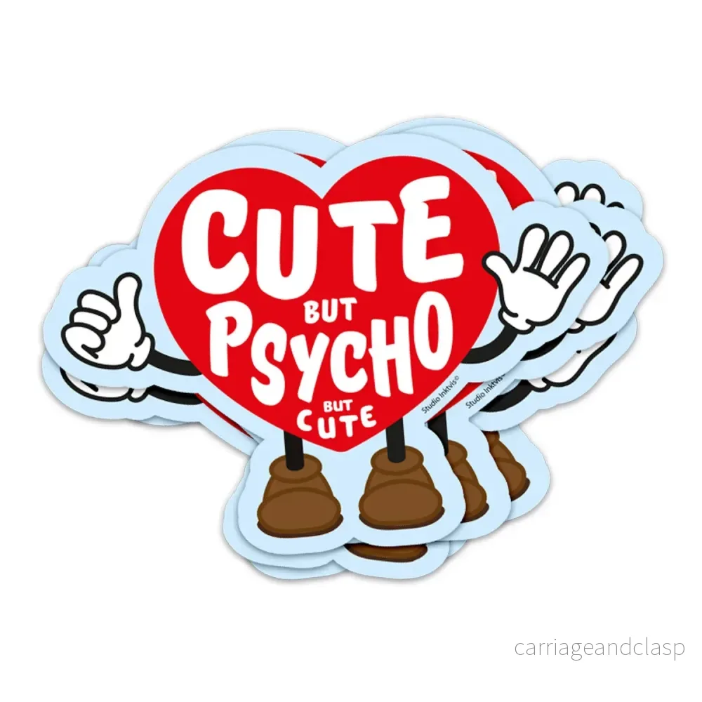Roligt vinylklistermärke Cute But Psycho – väderbeständigt & UV-stabilt