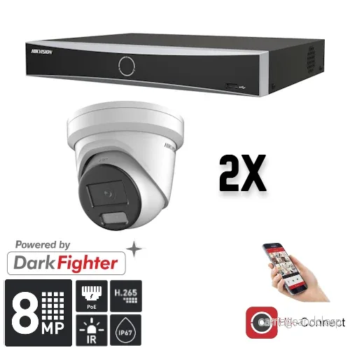Hikvision Set 2x Turret 8MP + inspelare och kablage Hikvision Set 2x Turret 8MP + inspelare och kablage